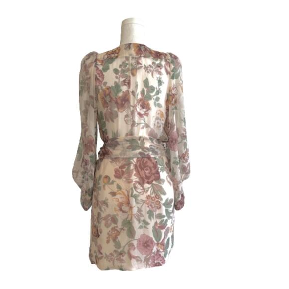 Fab’rik Dress Marnie Floral Print Chiffon Lantern Sleeves Wrap Tie Small NEW - Picture 6 of 13